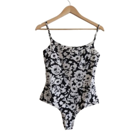 JAXSEA HAWAII One Piece Black White Floral Swimsuit Tropical Vacation - Size L - Picture 1 of 13